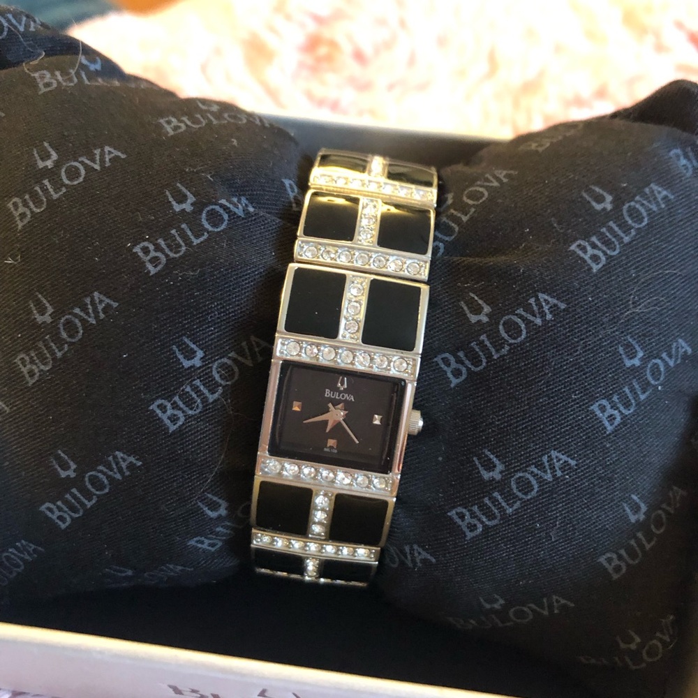 Bulova Black and Silver Crystal Watch